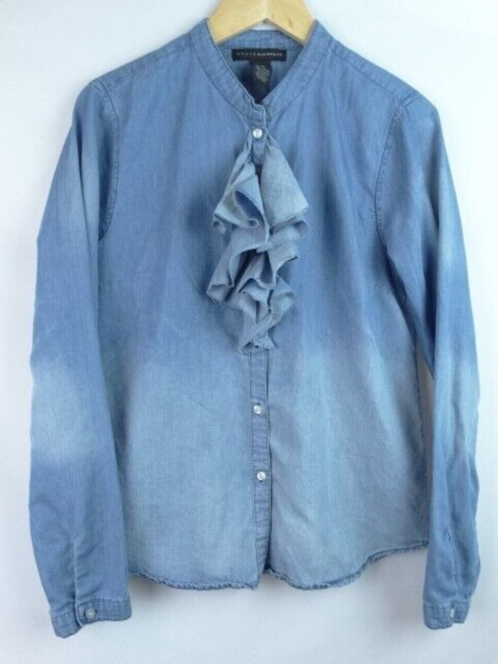 Grace Elements Women's Shirt Size Medium Blue Ruffle Long Sleeve Button Down Top